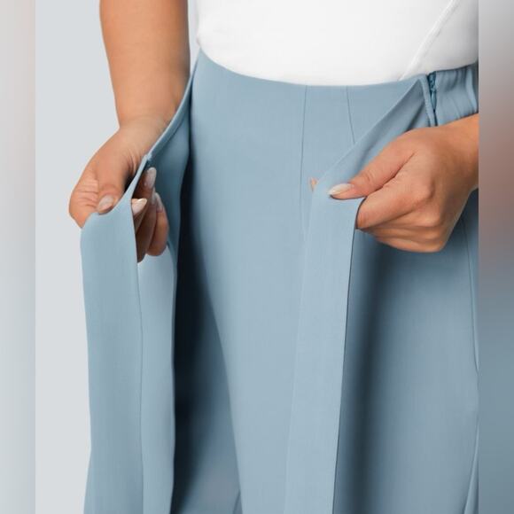 Halara High Waisted Tie Side Wide Leg Work Pants Forget-Me-Not Slate Blue - Picture 4 of 12